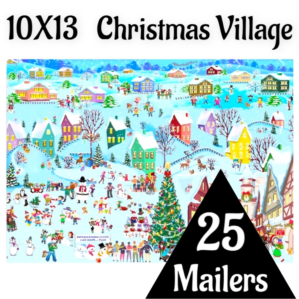 25 10X13 Poly Mailers Christmas Village Snow, Town, Tree and Santa PRICE IS FIRM - Picture 6 of 9